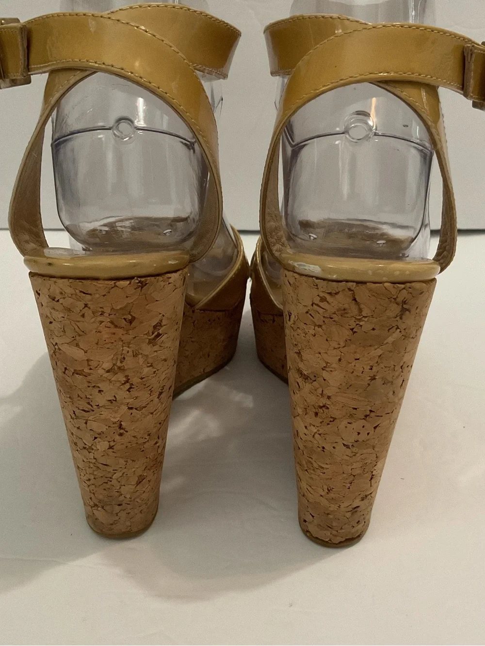 Jimmy Choo Beige Patent Leather Lucia Cross Strap Wedge Platform Sandals Sz 8/38
